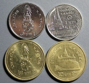 lote de 4 monedas diferentes de Tailandia de 1 y 2 baht - Imagen 1 de 2