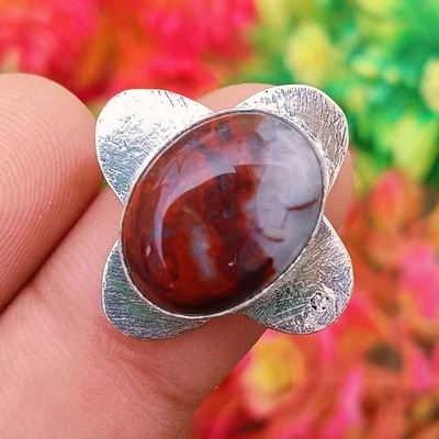 Anillo de piedras preciosas de jaspe de sangre tamaño 9,5 enchapado en plata 925 hecho a mano joyería regalo" Foto 1 de 4