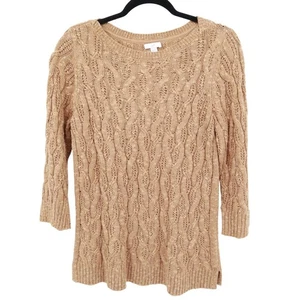 J. Jill Sweater Womens PS Tan Fishermancore Classic Earthy Neutral Preppy Casual - Picture 1 of 17