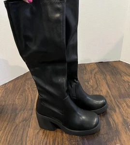 Madden NYC Women's Tall Lug Sole Boots, Stretch, Inside Zip, Knee-High, Size 9 - Picture 1 of 5