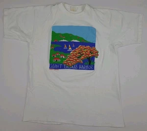 Vintage 1992 Saint Thomas Harbor Art Work Print T-Shirt 90s Virgin Islands USA  - Bild 1 von 7