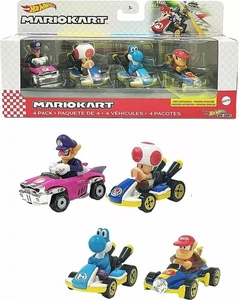 Hot Wheels -- Mario Kart 4 Pack GWB36 -- Waluigi, Toad, Light Blue Yoshi, Diddy - Picture 1 of 2
