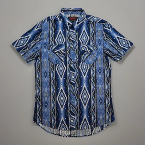 Rock and Roll Jeanshemd Herren Gr. L Blau Azteken Perlen Druckknopf Western Kurzarm - Bild 1 von 19