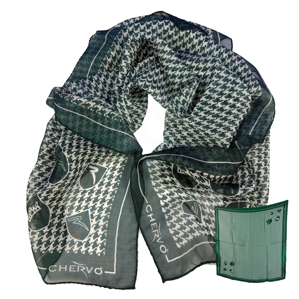 original CHERVO Golf Seidentuch Schal 100% Seide Ychervo grün gemustert 36F neu