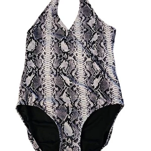 Vince Camuto Snake Print One Piece Faux Wrap V-Neck Swimsuit Black & White Sz 14 - Picture 1 of 7
