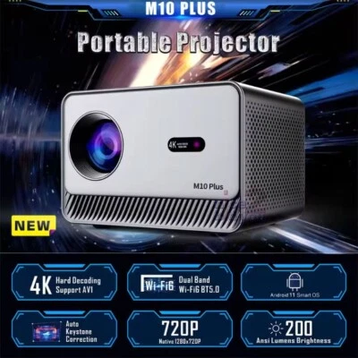 M10 Plus 4K Android 11 Smart DLP Projector 200ANSI Auto Correction 5G Dual WiFi6 - Image 1 of 4