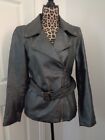 Carabella Gray Sheen Genuine Leather Belted Lined Motorcycle Zip Jacket Size S