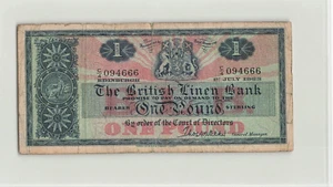 SCOTLAND 1 Pound 1963, P-166c British Linen Bank, C/4 09466, Circulated. P3 - Picture 1 of 2