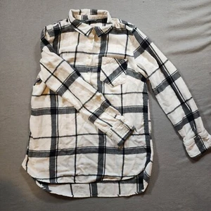 Merona Damen schwarz/weiß 1/4 Knopf Pullover kariert Flanell Langarm Large - Bild 1 von 6