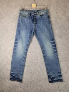 H&M BLUE STRAIGHT LEG REGULAR WAIST BUTTON FLY JEANS MENS 31/32 - Picture 1 of 8