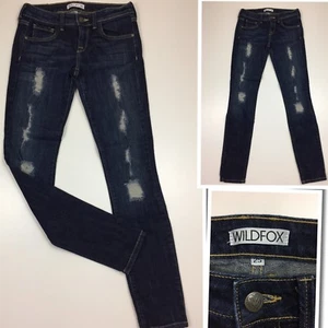 WILDFOX Womens sz 25 Dark Wash Distressed 5 Pocket Slim Fit Skinny Jeans - Picture 1 of 8