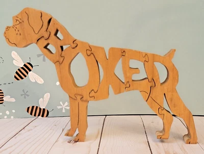 Boxer com orelhas de disquete feito à mão quebra-cabeça de madeira serra de rolar recorte com suporte por SE TX Ric - Imagem 1 de 4