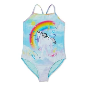 Wonder Nation Girls Rainbow Unicorn One-Piece Swimsuit L/G(10-12)PLUS - Picture 1 of 1
