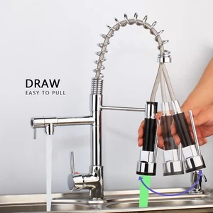 Grifo mezclador fregadero lavabo giratorio LED cromo 360° pull down spray - Imagen 1 de 7