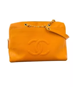 Authentic Chanel Orange Timeless Caviar Dome Zip Tote Shoulder Bag - Picture 1 of 10