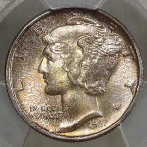 1937-S Mercury Dime, Superb Gem Uncirculated PCGS/CAC MS-67, Great Color!     #2 - Picture 1 of 8