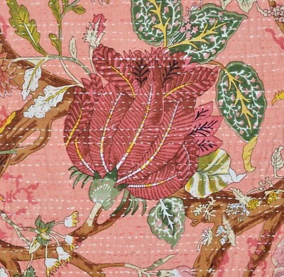 Cotton Bedcover Bed Sheet Vintage Handmade Throw Indian Queen Gudari Bedspread - Image 1 of 4