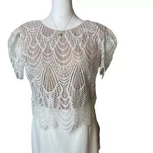 Abito da donna The Population taglia S sovrapposizione pizzo bianco e beige abito midi nuovo - Foto 1 di 18