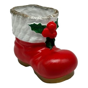 Vintage Enesco Paper Mache Christmas Red Santa Boot  6"  Holly & Berries - Picture 1 of 12