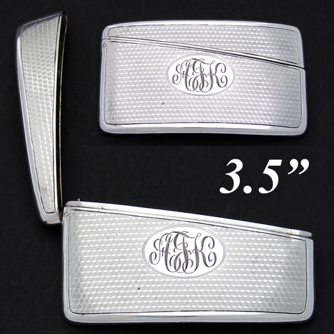 Elegant Antique American Sterling Silver Calling Card Case, Curved Shape Cover