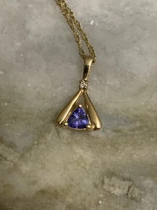 COLLANA PENDENTE LEVIAN ORO 14K TANZANITE e DIAMANTE 18" - Foto 1 di 5