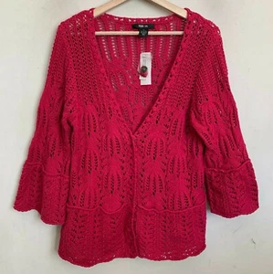 Style & Co. Cardigan Cable Knit V-Neck Sangria Snap Front 3/4 Sleeve Size XL NEW - Picture 1 of 10