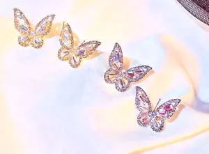 Butterfly EARRINGS AAA Crystal Butterfly Pierced Stud Earrings FAST SHIP USA - Picture 1 of 9