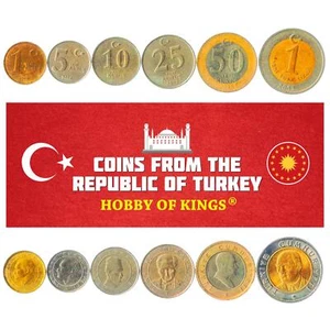 Turkish 6 Coin Set 1 5 10 25 50 Yeni Kuruş 1 Yeni Lira | Turkey | 2005 - 2008 - Picture 1 of 3