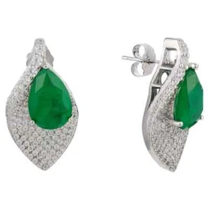 Green Simulated Emerald & White Sapphire Pretty Leaf Design Women's Ezarrings - Picture 1 of 8