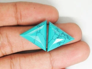 Arizona Turquoise Gemstone Lab Faceted Cabochons Pairs Drilled Loose Earrings - Picture 1 of 6