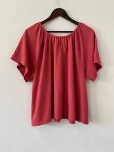 Red/Coral Top 14/16 Jacquard Texture Woven Knit Keyhole Front Short Sleeve - Picture 1 of 7