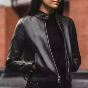 Nueva chaqueta de cuero negra para mujer de piel de cordero genuina chaqueta de motociclista real - Imagen 1 de 8