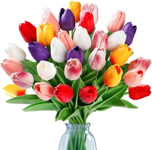Sggvecsy 15 Pcs Fake Tulips Artificial Flowers Real Touch PU Faux Flowers - Picture 1 of 11