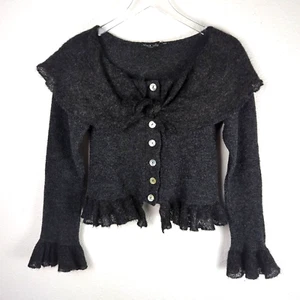 Olars Ulla Sweden Wool Sweater S/M Gray Long Sleeve Ruffled Button-Up - Picture 1 of 13