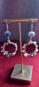 Silver Tone Wreath Hook Earrings W/ Double Faceted Glass Crystals, Amethysts... - Picture 1 of 8