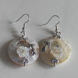 Pair Gemstone agate Shell Reiki Chakra fashion shell flower dangle earrings