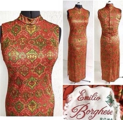 Винтажный 60-х Emilio Borghese платье психоделический оранжевый принт - Изображение 1 из 4