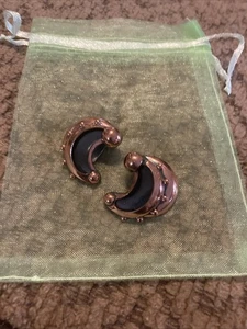 VINTAGE RENOIR COPPER CLIP ON EARRINGS Crescent Moon - Picture 1 of 3