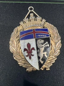 Vintage French Lily Lion Enamel Heraldic Royal Gold Tone Medal Piece - Picture 1 of 6