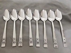 Vtg Oneida Community Coronation Pattern Set Of 8 Silverplate Teaspoons *NICE* - Picture 1 of 11