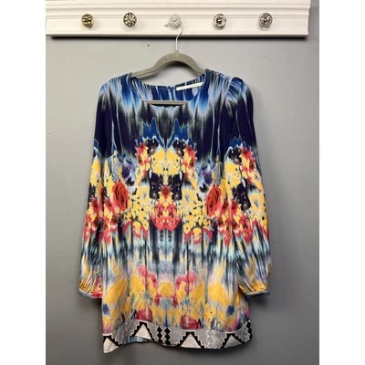 Vestido de seda Twelfth Street By Cynthia Vincent para mujer mediano acuarela azul cremallera Foto 1 de 4