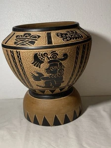 LARGE CUSCO PERU INCA MAYAN PERUVIAN STYLE FOLK ART POTTERY VASE TEXTURED - Picture 1 of 9