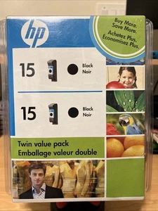 HP 15 Black Ink Cartridges Twin Pack Genuine Sealed *Expired July 2009* - Picture 1 of 3