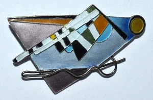 VTG S925 Kandinsky Style Sterling Silver Enamel Pin Brooch Abstract MCM OOAK - Picture 1 of 7
