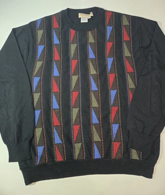Norm Thompson Merino Wool Sweater Mens XL Geometric Green Red Blue Pullover - Image 1 of 4