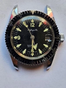 Lafayette Divers Watch Manual Wind Calendar Black Dial 1960 Good... - Picture 1 of 3
