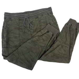 Level 99 Army Green Camo Pants sz Large Linen Stretch Joggers Drawstring #S - Picture 1 of 9