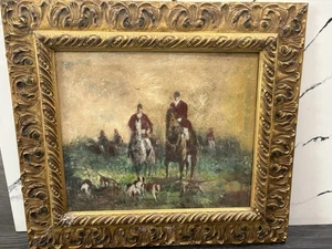 BRITISCHE FUCHSJAGD MIT HUNDEN & PFERDEN ANTIK ÖL AUF LEINWAND GEMÄLDE - Bild 1 von 17
