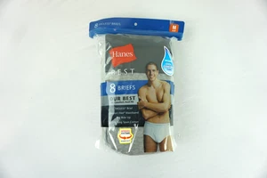 Hanes Mens Cotton Briefs 8 Pack Comfort Tagless Size Medium Grey/Black NIP - Picture 1 of 7