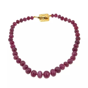 Rarities Sterling Silver Natural Pink & Red Sapphire Rondelle Bead Necklace. 18" - Picture 1 of 4
